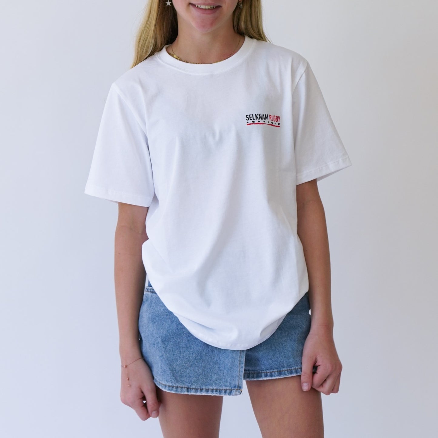 Polera Urbana Selknam Cuadro Niños BLANCA